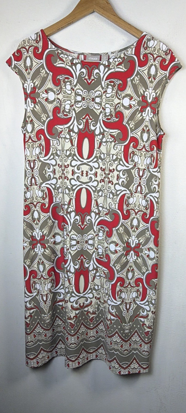 Chico's Paisley Knee Length Shift Dress large cottagecore bohemian Victorian